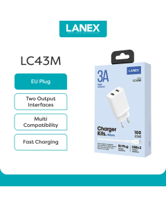 LANEX Charger Perjalanan USB 15W Dengan Kabel MicroUSB LC43M Universal EU Plug PutihColour Putih