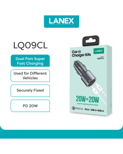 LANEX Charger Mobil 2 Port & Tipe-C ke Kabel Lightning Set LQ09CLColour Abu