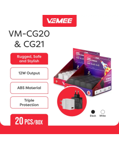 VeMee USB-A port charger VM-CG20EU VM-CG21EU 12W/5V2.4A 20pcs (With dust cover)Colour black