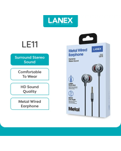 LANEX Earphone Kabel Logam LE11 3.5mm Super Bass Stereo Untuk Olahraga HitamColour Hitam