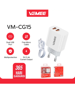 VeMee Charger VM-CG15 Dual USB-A Port 12W 5V2.4A With a Micro USB Cable???? VM-CG15 ??