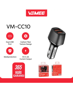 VeMee Car Charger VM-CC10 Dual USB-A Port 12W 5V2.4A With a Micro USB Cable???? VM-CC10 ??