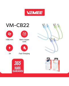 VeMee Data Cable VM-CB22M/VM-CB22C/VM-CB22L 2.4A/3A Micro-USB/Type-C/Lightning 100cm Blue/Green/Purple 1