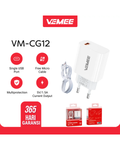 VeMee Charger VM-CG12 Single USB-A Port 7.5W 5V1.5A With a Micro USB Cable???? VM-CG12 ??