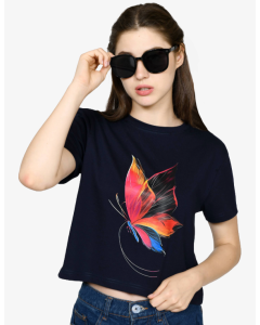 Women Cotton Graphic Cropped Regular Fit T-Shirt